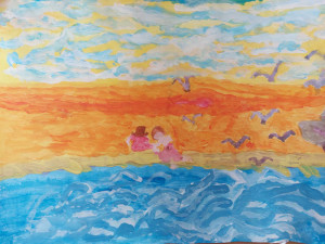 A kész festmény, mely a naplementét ábrázolja